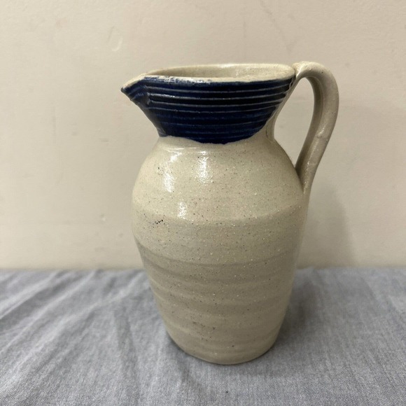 Mini Williamsburg Salt Glaze Stoneware Pitcher Salt Glaze 4.5" Cobalt Blue Grey - Picture 3 of 10
